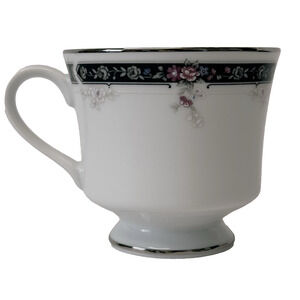 Royal Prestige Midnight Mood (1) Footed Cup Black band, Pink Flowers